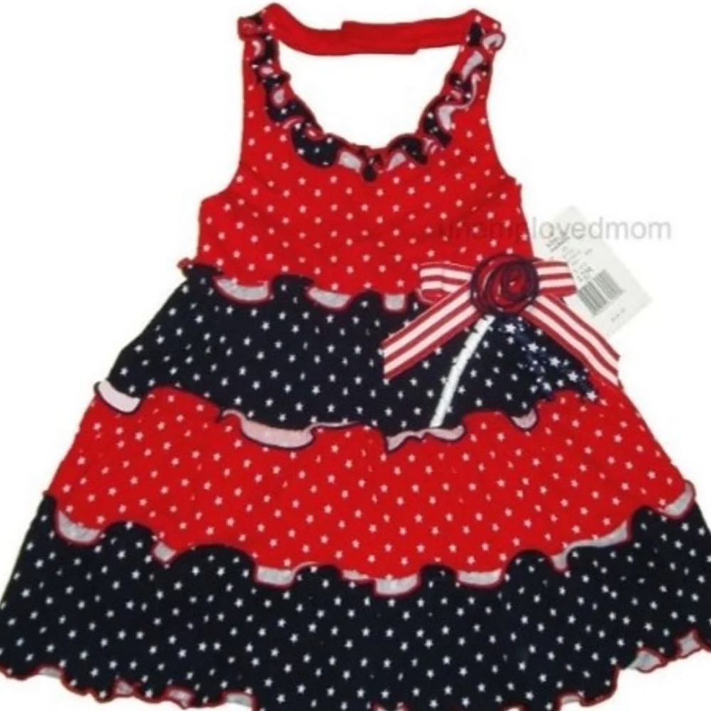Girls Summer Dress Patriotic Outfit Red White Blue Holiday July 4th Fourth